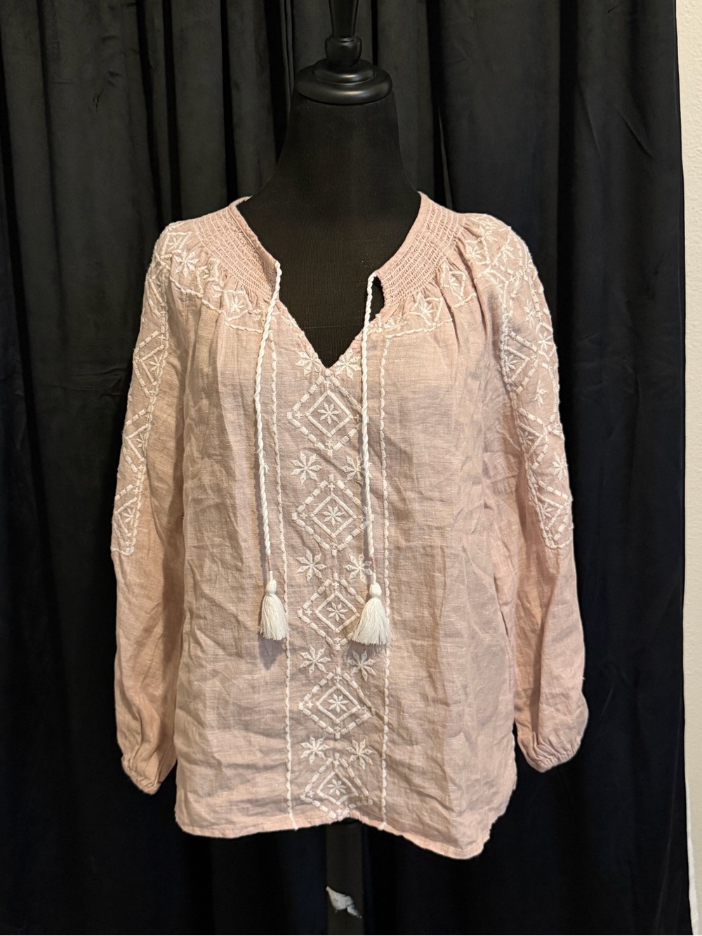 Joie Embroidered Peasant Blouse in Blush Pink